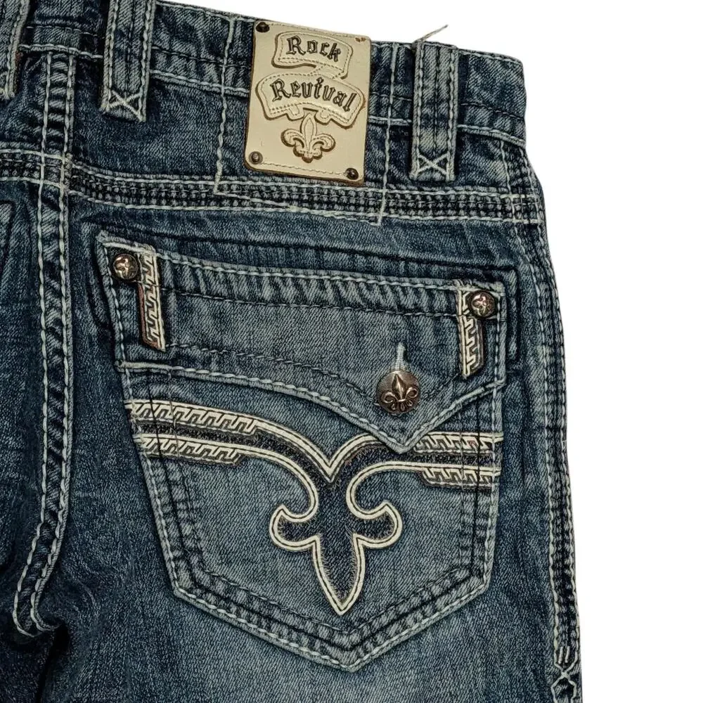 ROCK REVIVAL Faro Straight Leg Denim Jeans Men's 32 Light Blue Wash Y2K